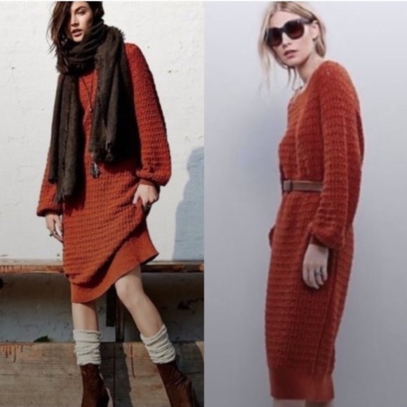 Free People Dresses & Skirts - Free People Midi Sunshine Sweater Dress Rust Small